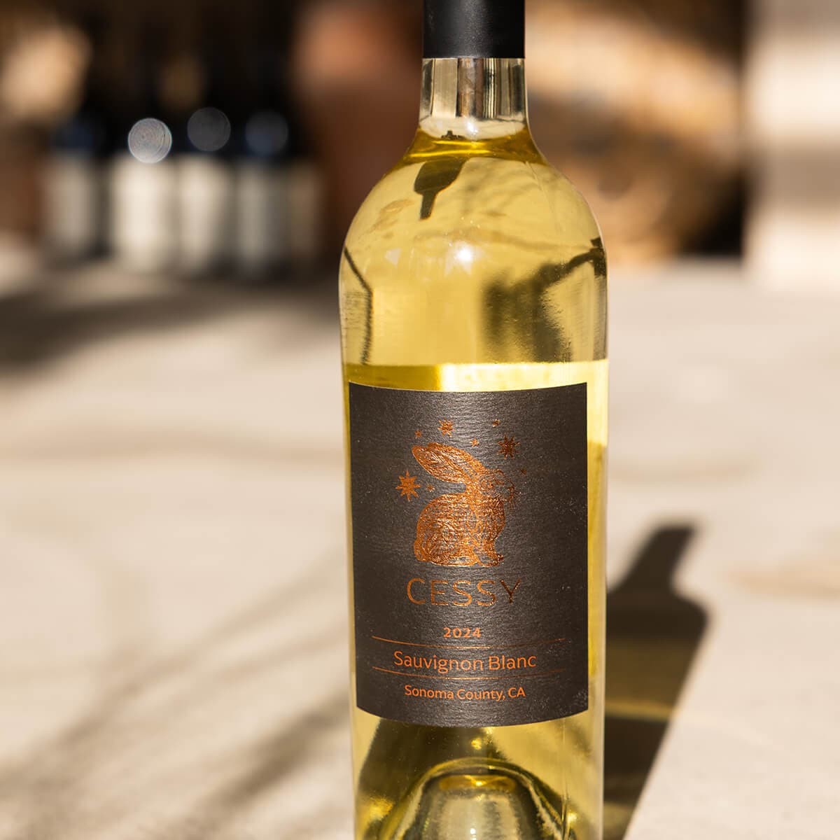 Cessy Sauvignon Blanc bottle in warm light